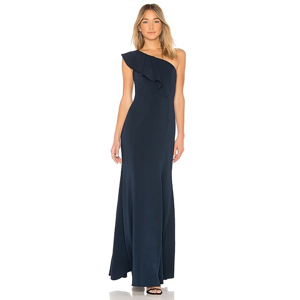 Jay Godfrey Osgood Gown Navy Blue One Shoulder Ruffle Evening Dress Mermaid 2